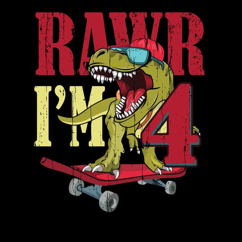 Naissance Né Age 4 ans Dinosaure Skateboard