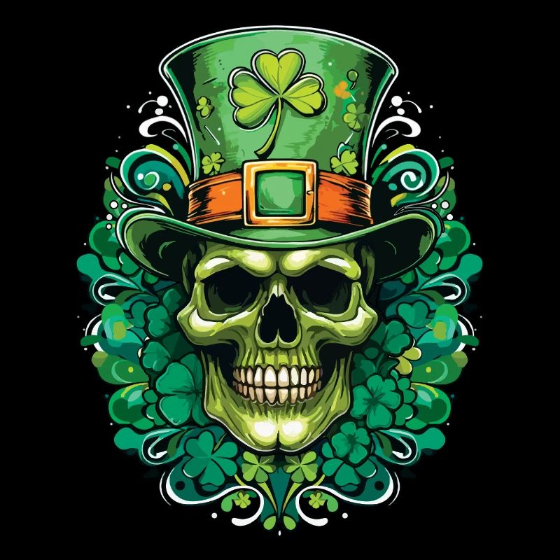 Crâne de la Saint-Patrick avec trèfle et chapeau haut de forme