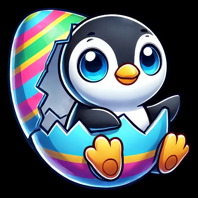 Mignon pingouin éclosion d’un œuf de Pâques coloré