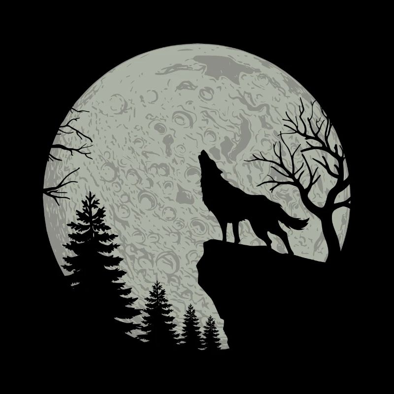 Heulender Wolf Mond Silhouette Vollmond Geschenk