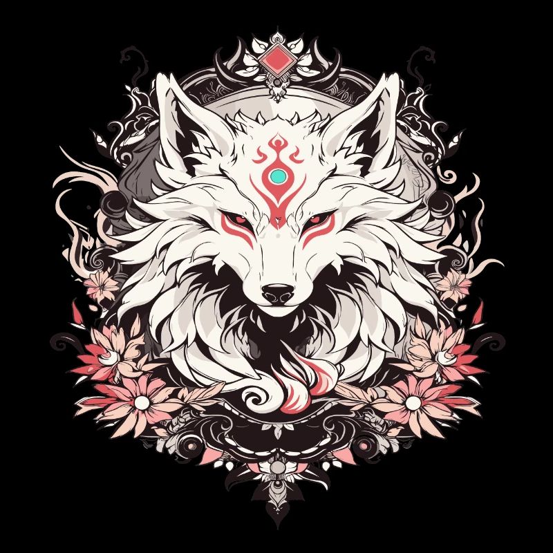 Ein Tattoo im Wolfsstil mit Blumen