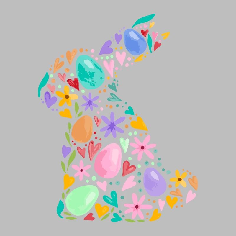 Colorful Easter Bunny Easter Eggs Flowers Easter Graphic