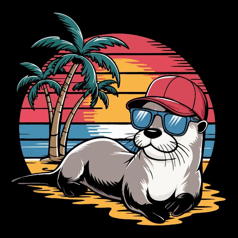 Loutre avec lunettes de soleil et casquette de baseball sur la plage