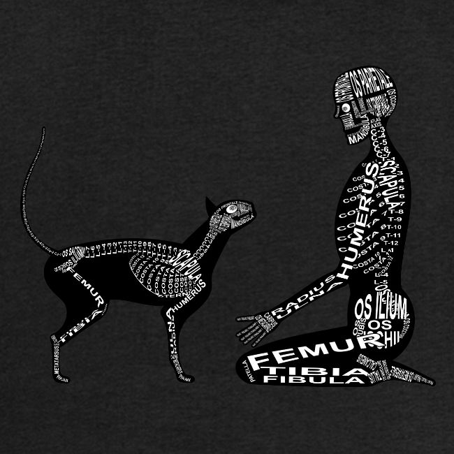 Squelette humain et félin