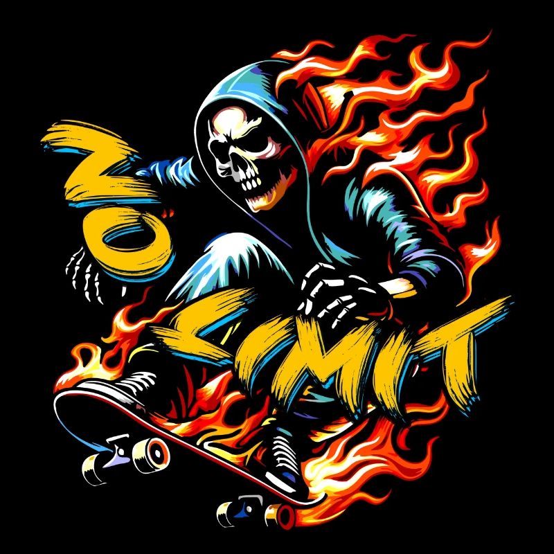 No Limit Skull Skeleton on Skateboard