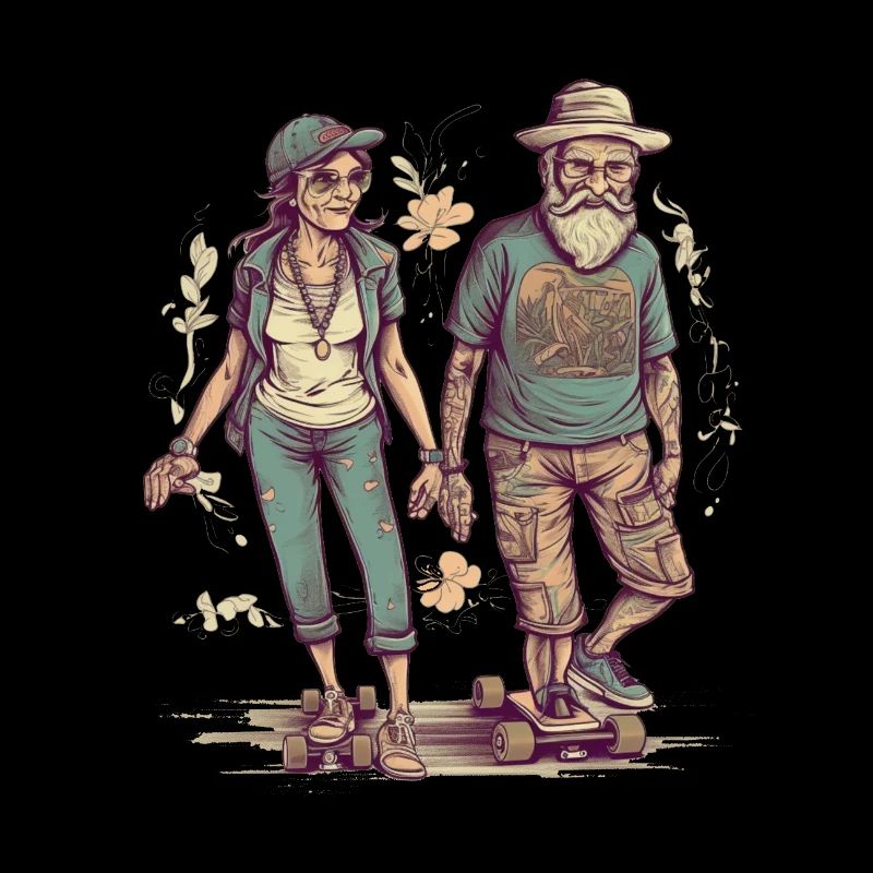 Cooles älteres Paar als Longboard Skater Hipster