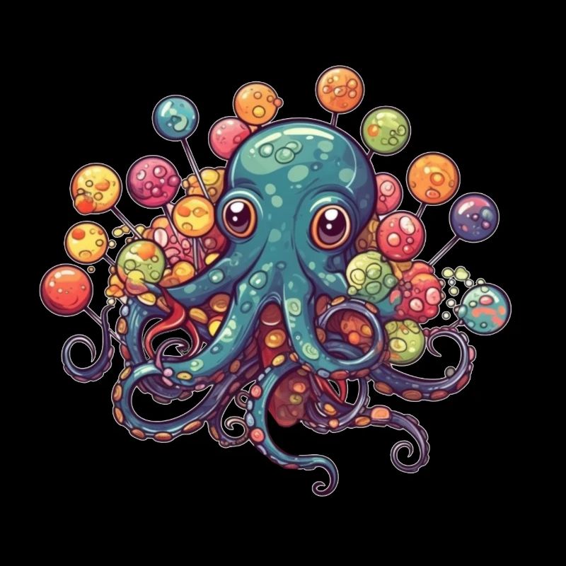 Funny Comic Octopus with Lollipops