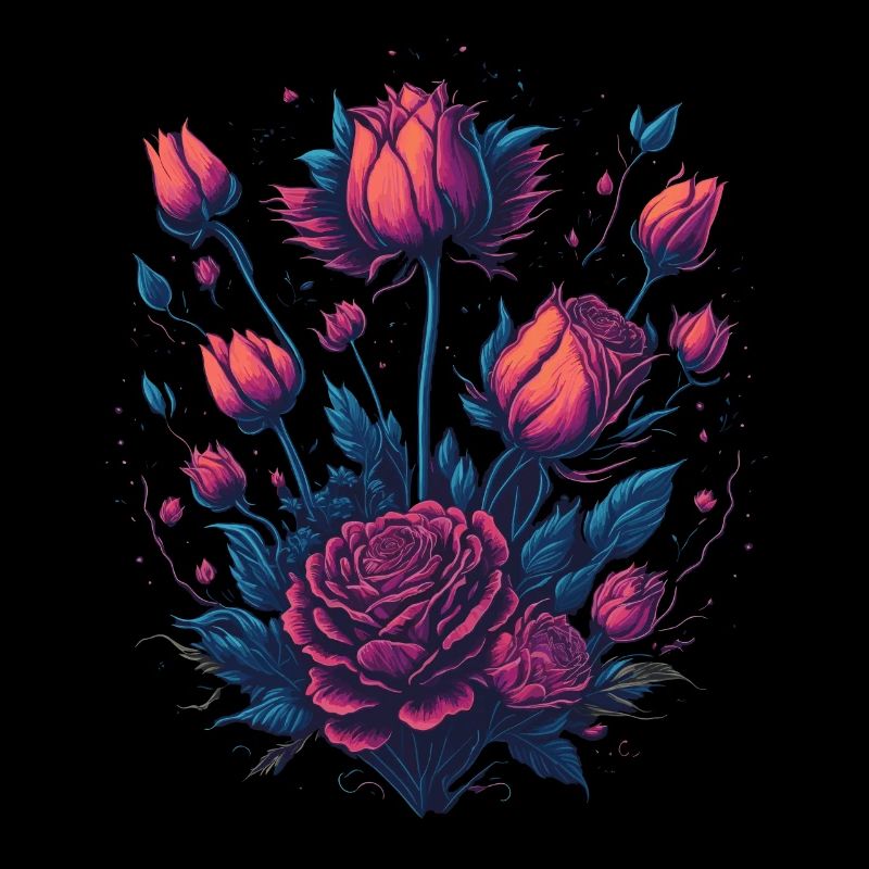 Rose shrub neon tattoo style