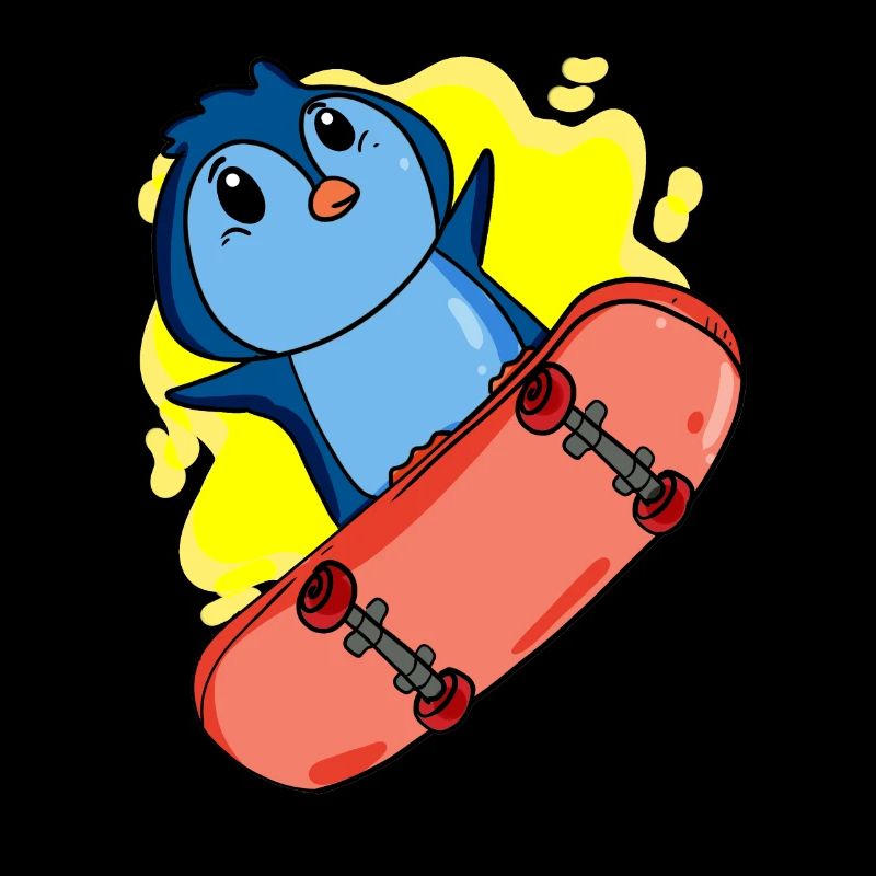 Pinguin als Skater mit Skateboard