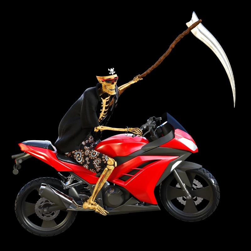 Sensenmann steigt um auf´s Motorrad