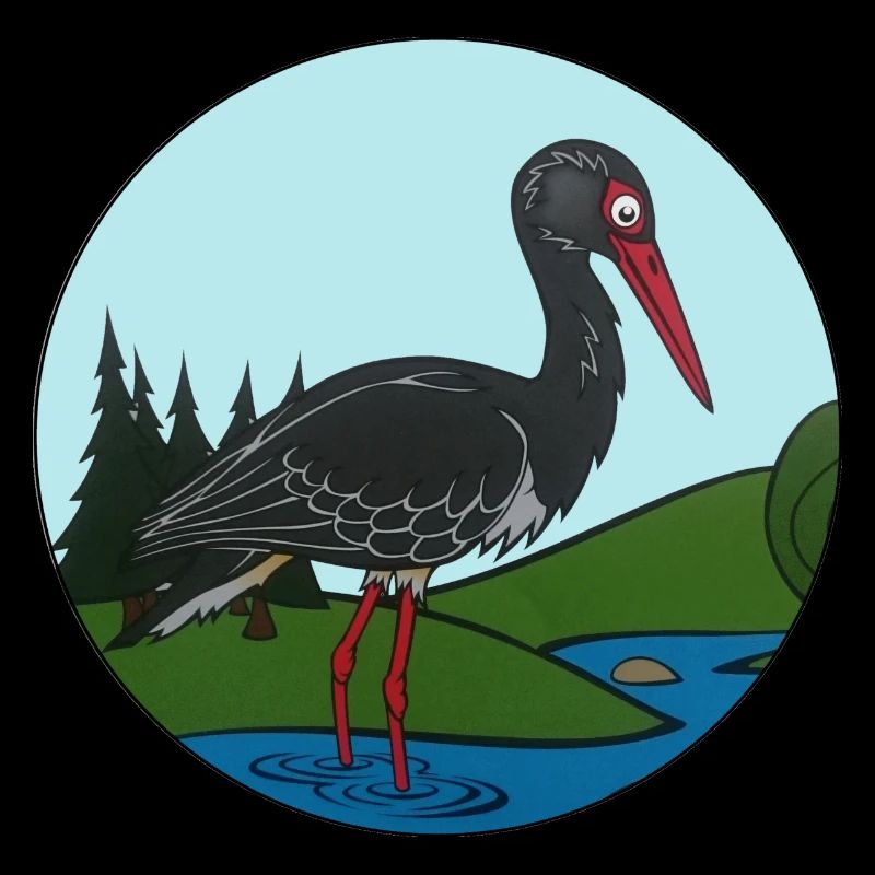 Black stork in circle