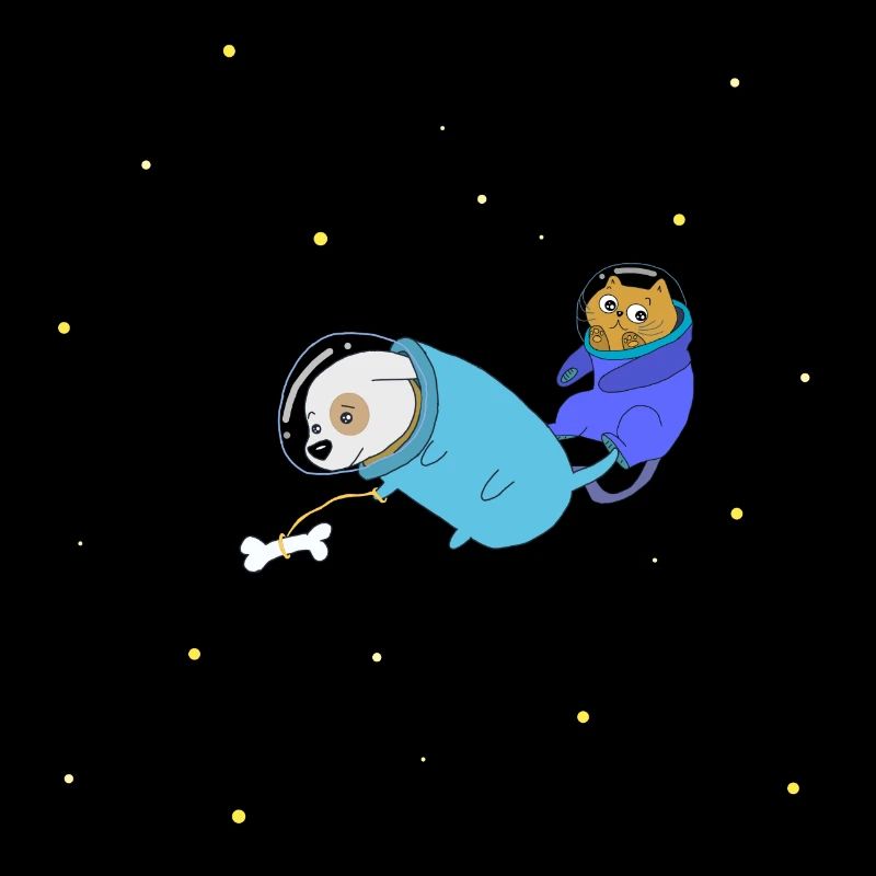 Chien et chat comme astronaute dans l'univers