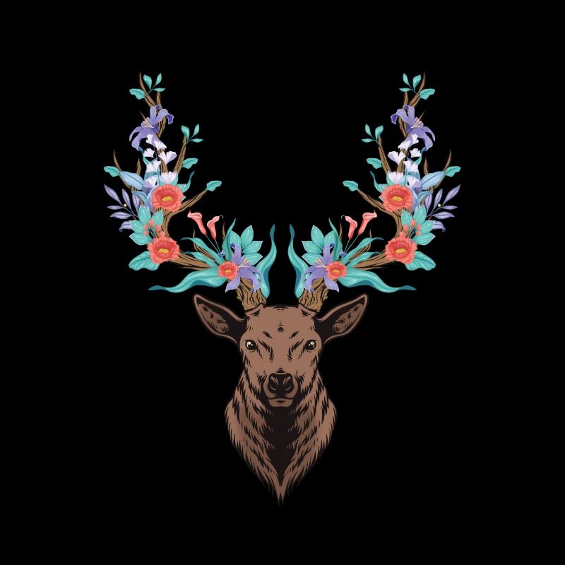 Deer. Antler. Flowers.