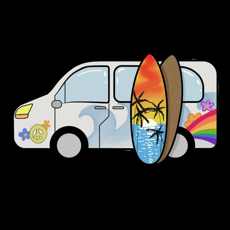Camping bus avec planches de surf surfeurs vacances d'été