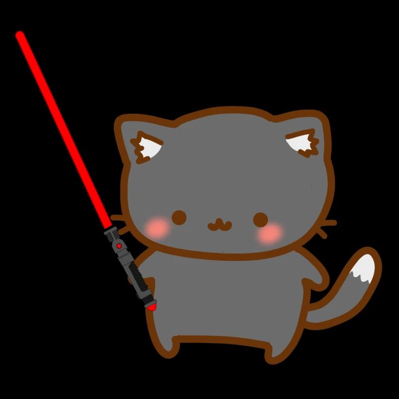Chat mignon avec un sabre laser rouge