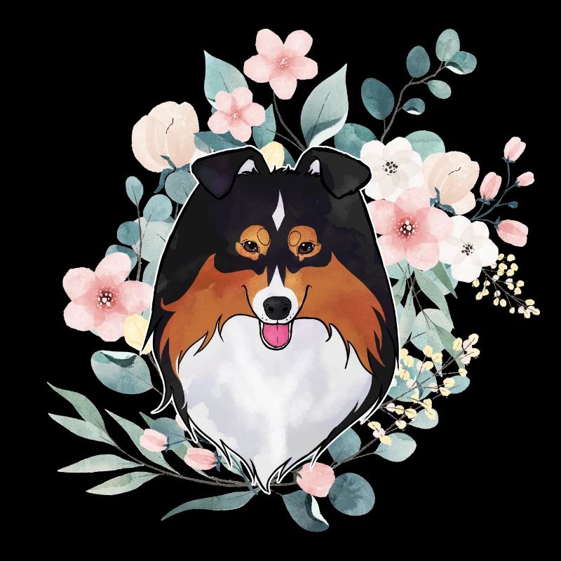 Sheltie fleurs tri noires