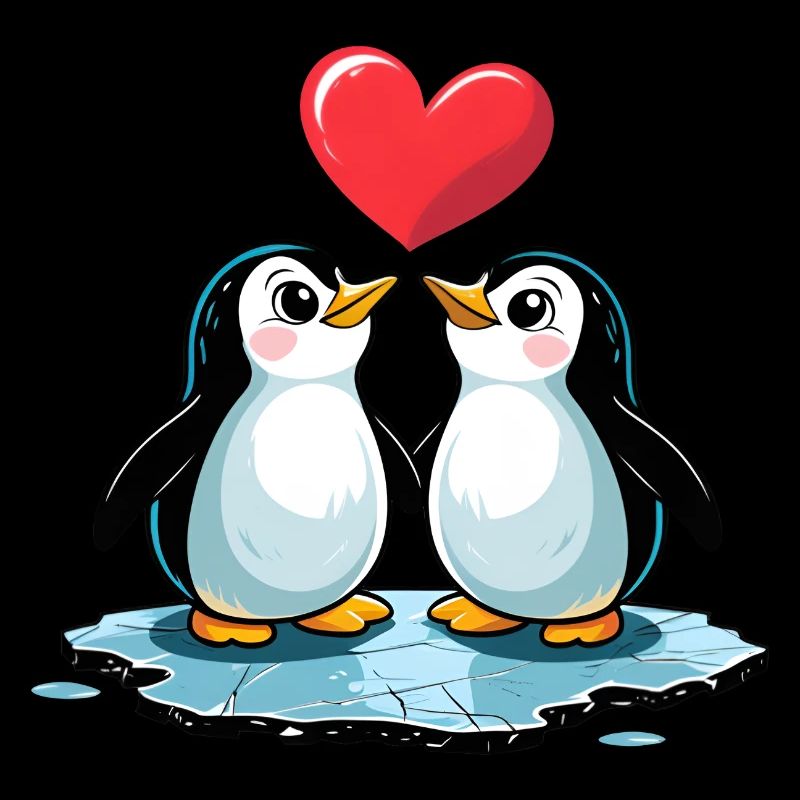 Comic Style Verliebtes Pinguin Paar
