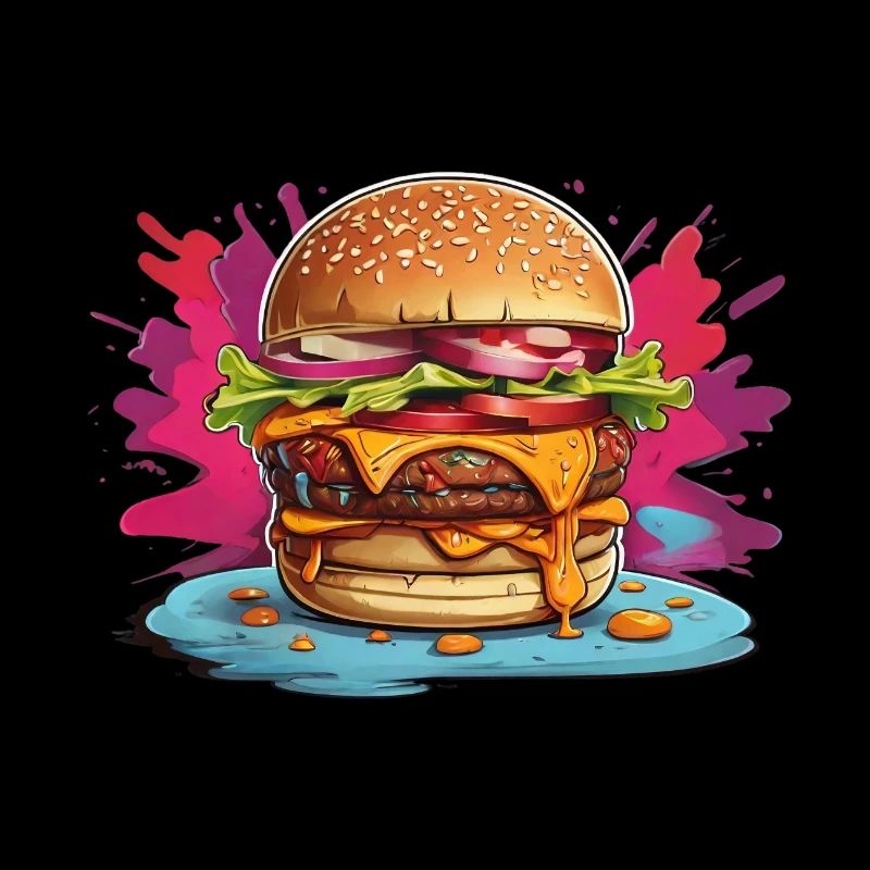 Cheeseburger mit poppigem Farbklecks