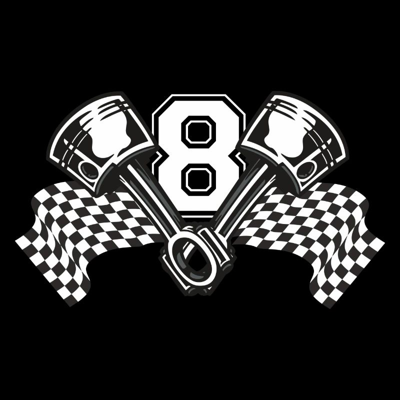 V8 piston avec drapeau de course