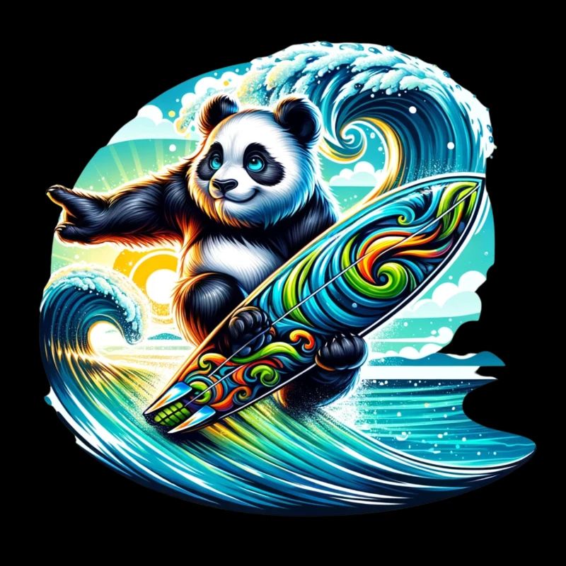 Panda surf coloré