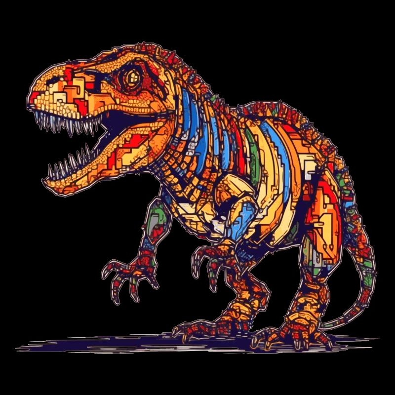 Extinct Dino in colorful pixel graphics