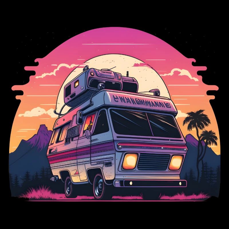 Synthwave Camper coucher de soleil
