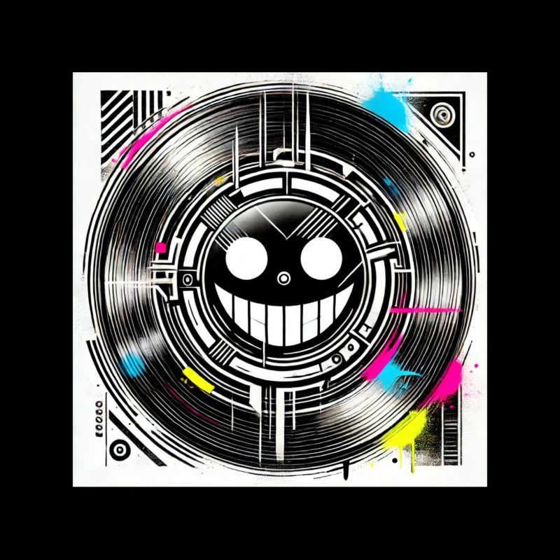 "Cyberpunk Smile Minimalistisch mit Vinyl-Effekt"