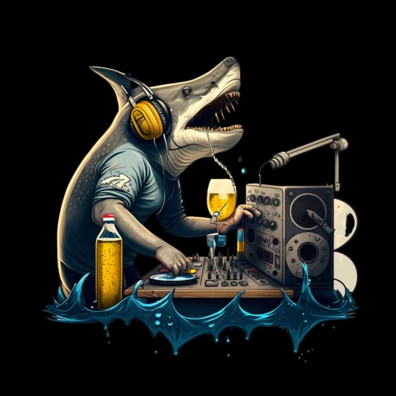 Predator DJ, requin derrière les platines avec de la bière