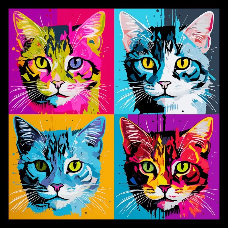 Quadruple Cat Delight: Pop Art Grid Tee