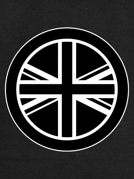 round UK Union Jack flag black White outline mod