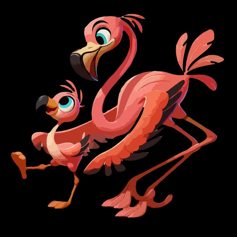 Flamingo-Mutter mit herumtollendem Kind