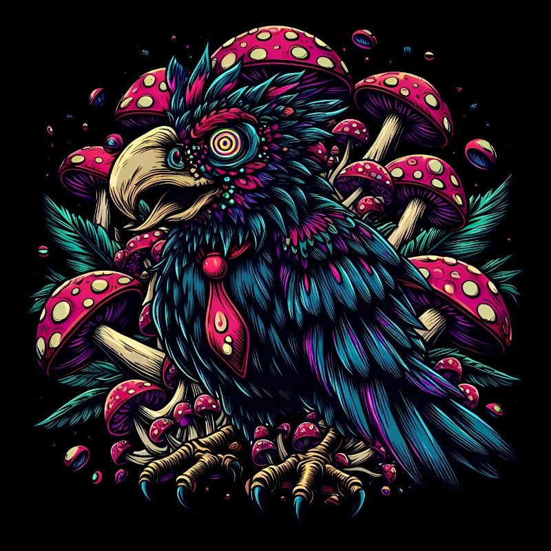 Psychedelischer Rabe mit Pilzen