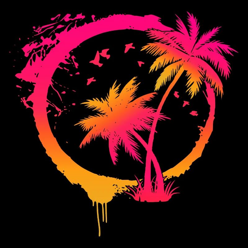 Colorful beach summer palm trees in a circle