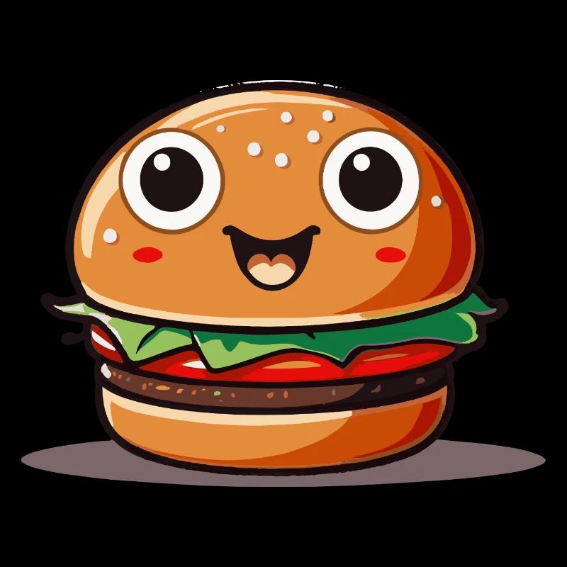 Mignon hamburger de dessin animé avec un visage souriant