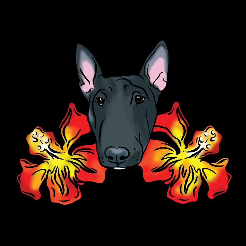 Bull Terrier avec fleurs d’hibiscus
