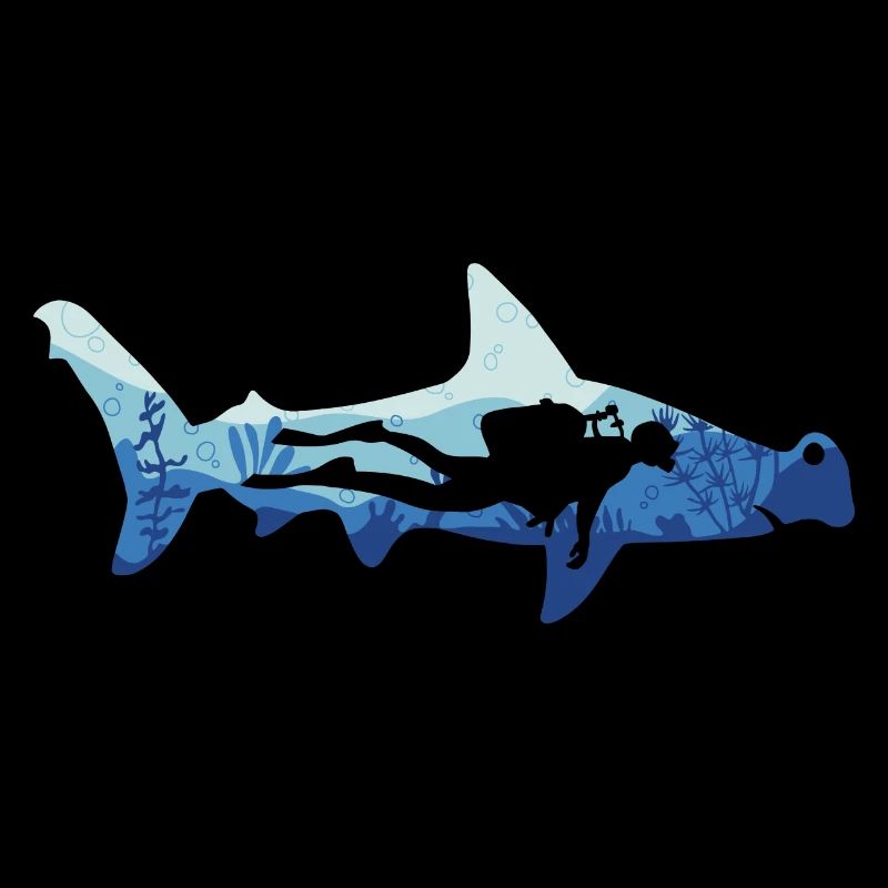 Requin-marteau et plongeur