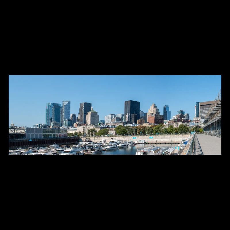 Panoramic view of Montreal Skyline from harbour