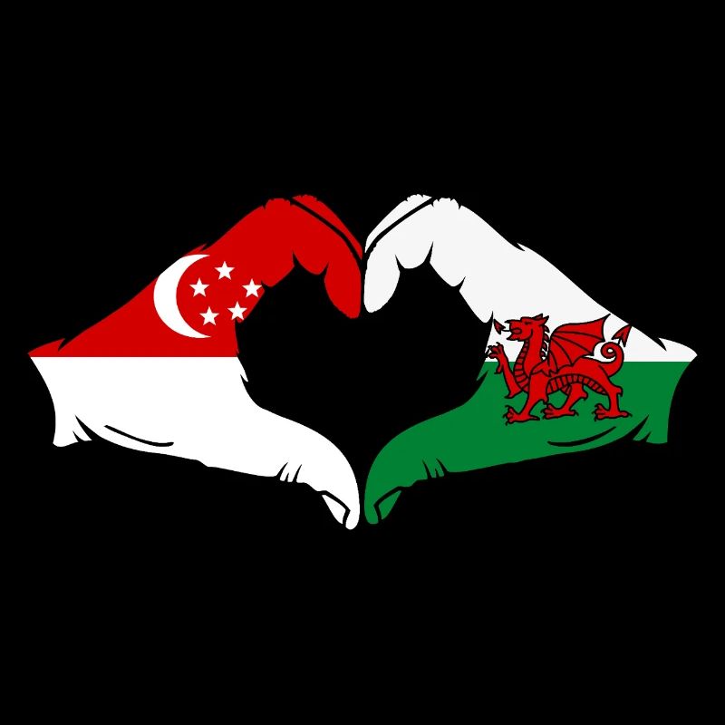 Singapour Pays de Galles Drapeau Mains Coeur Forme