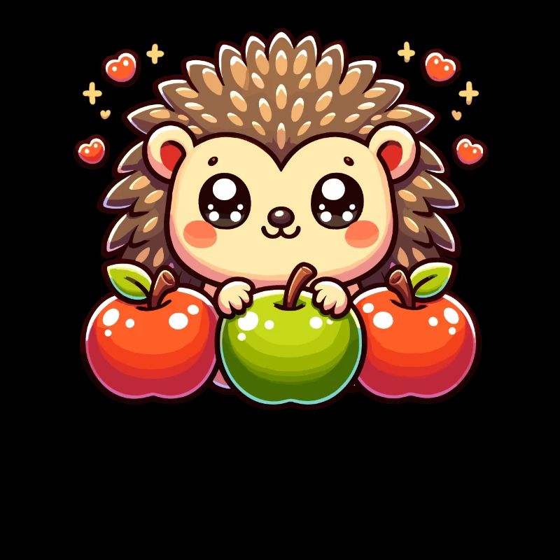 Hérisson avec des pommes Design Nature Unique