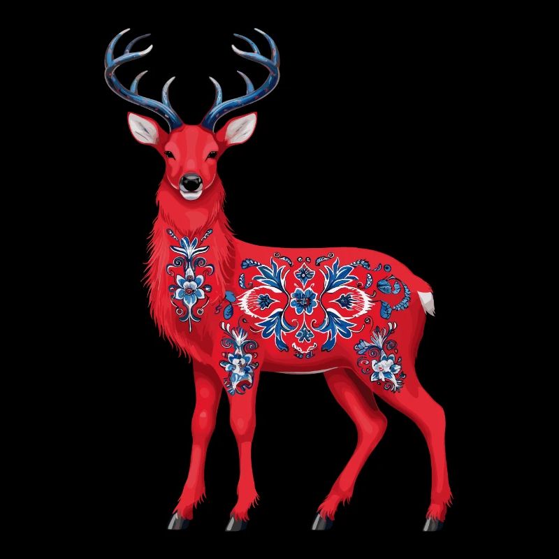 Roter Hirsch Mit Blumen Muster