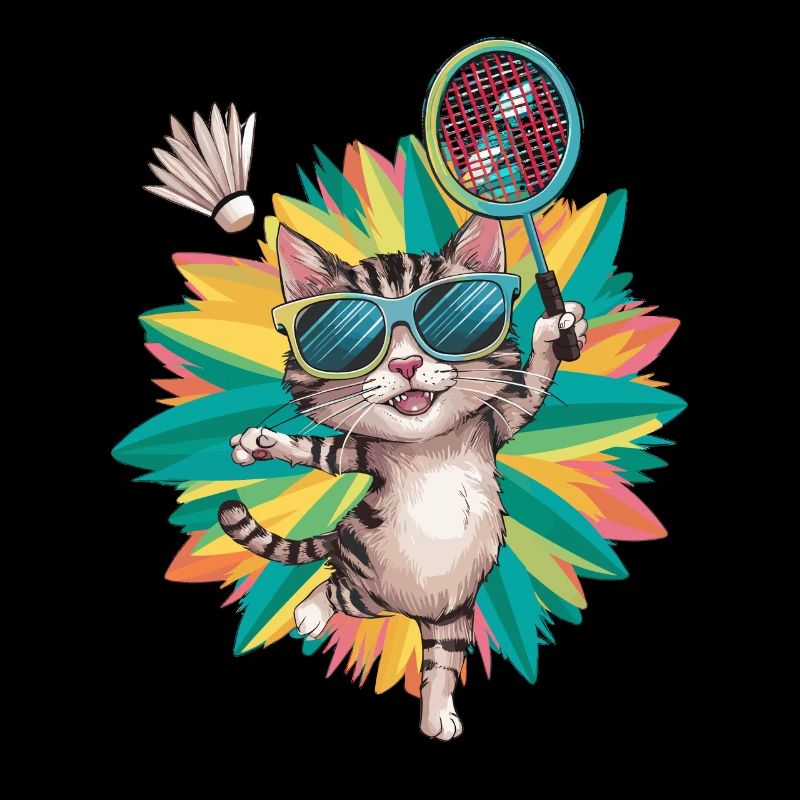 Cat with sunglasses playing badminton