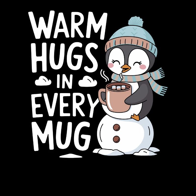 Warm Hugs In Each Cup With Penguin And