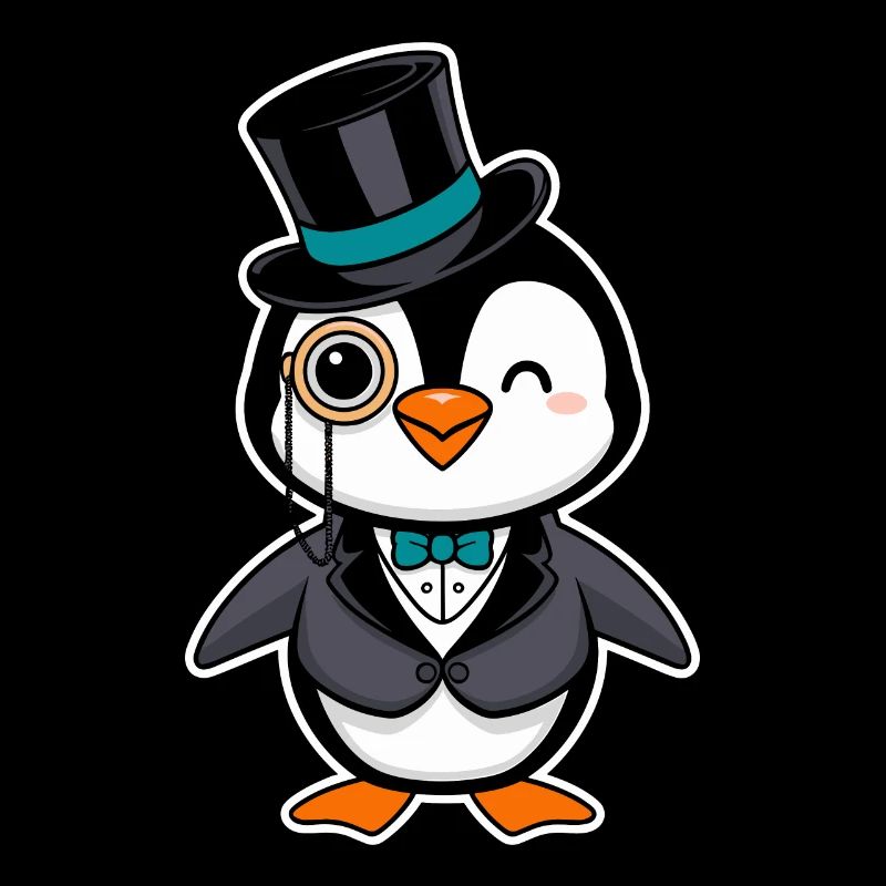 Elegant penguin with top hat and monocle