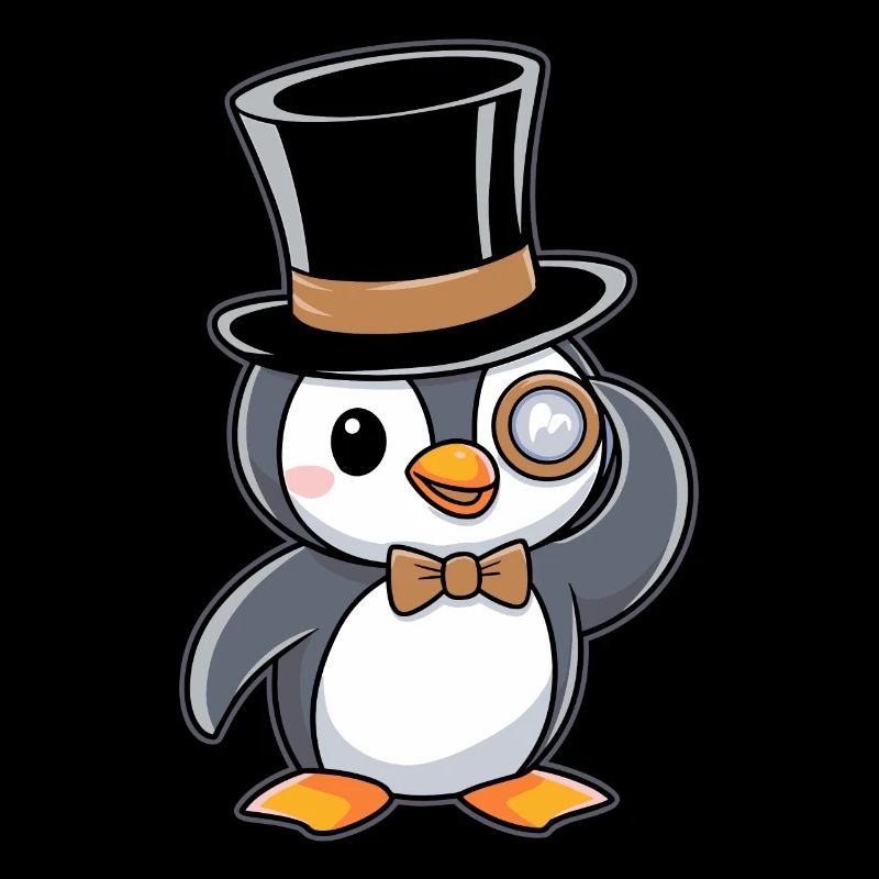 Elegant penguin with top hat and monocle