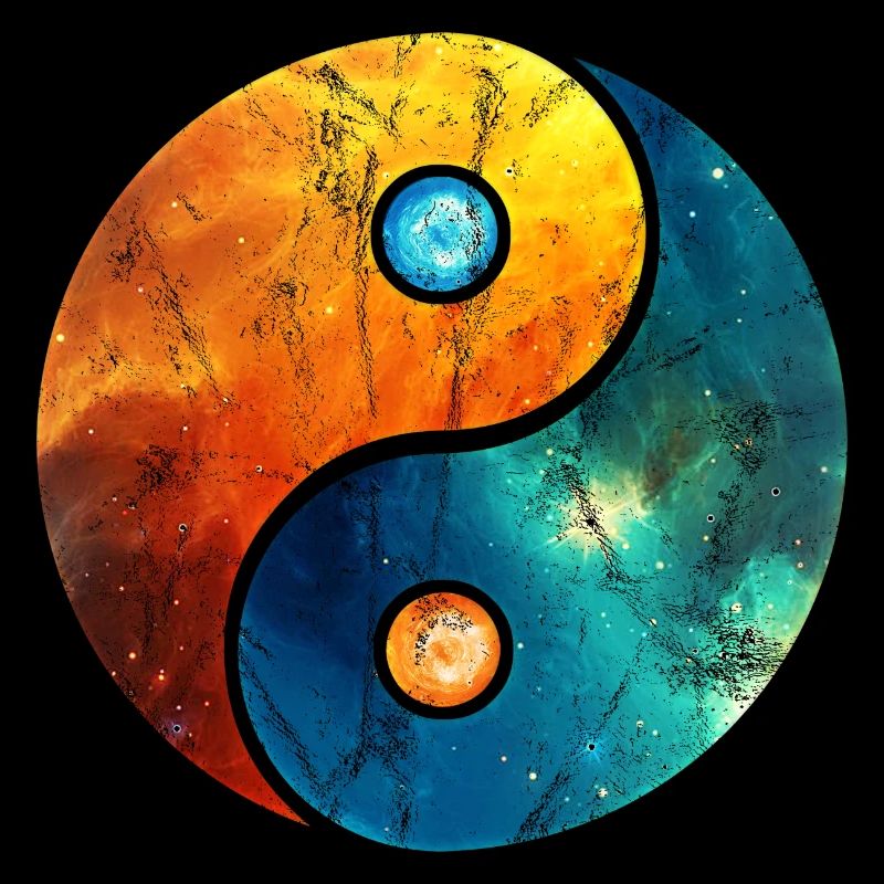 Vintage Yin Yang Elements Characters Symbols Galaxy
