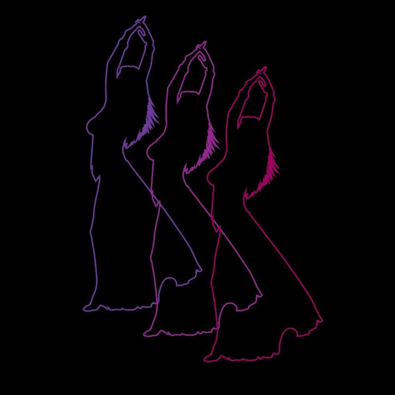 Trois danseuses du ventre en violet, rose et rouge