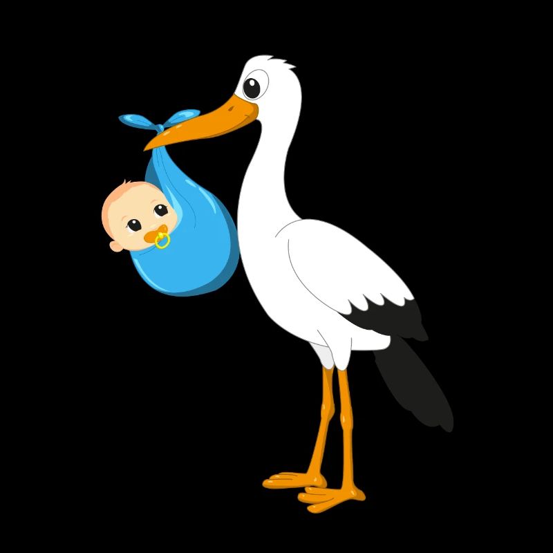 Cigogne debout avec bébé et sucer garçon