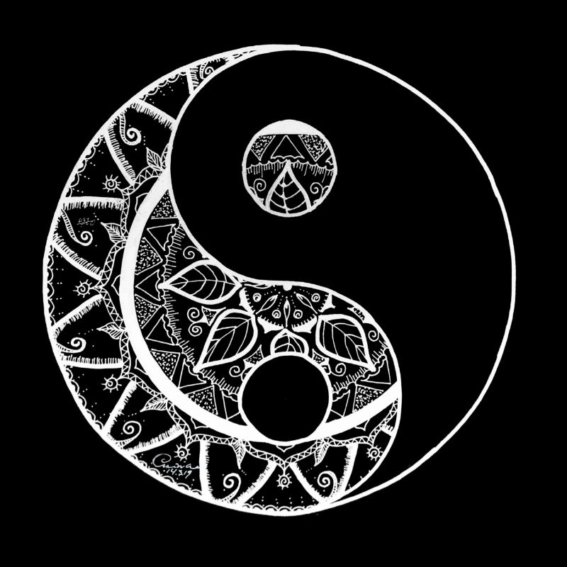 Mandala yin yang peint à la main en blanc