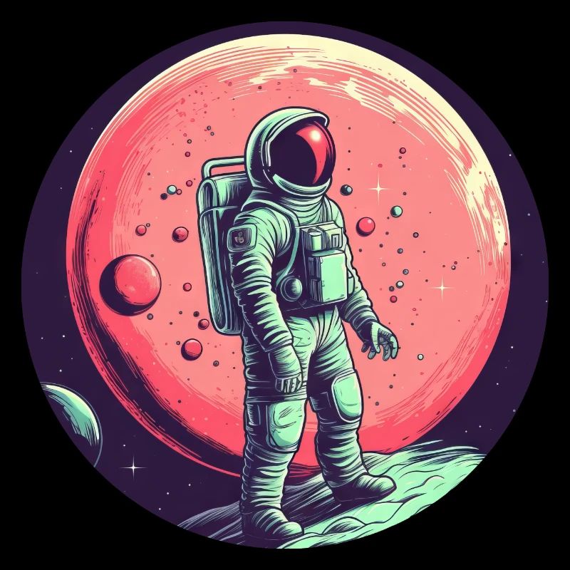 Astronaute et Lune rouge - Exploration spatiale