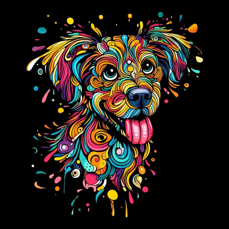 HUND FARBENFROH BUNT REGENBOGEN GRAFITTI KLECKS